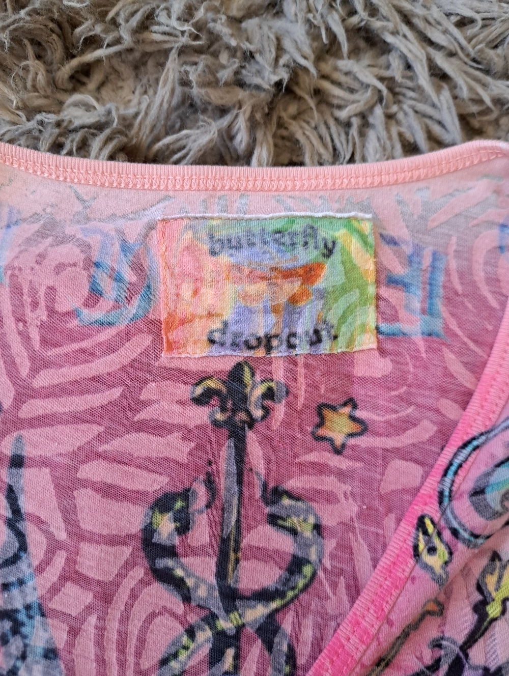 Butterfly Dropout Vintage y2k Pink Long Sleeve Top Size Small - Picture 4 of 6